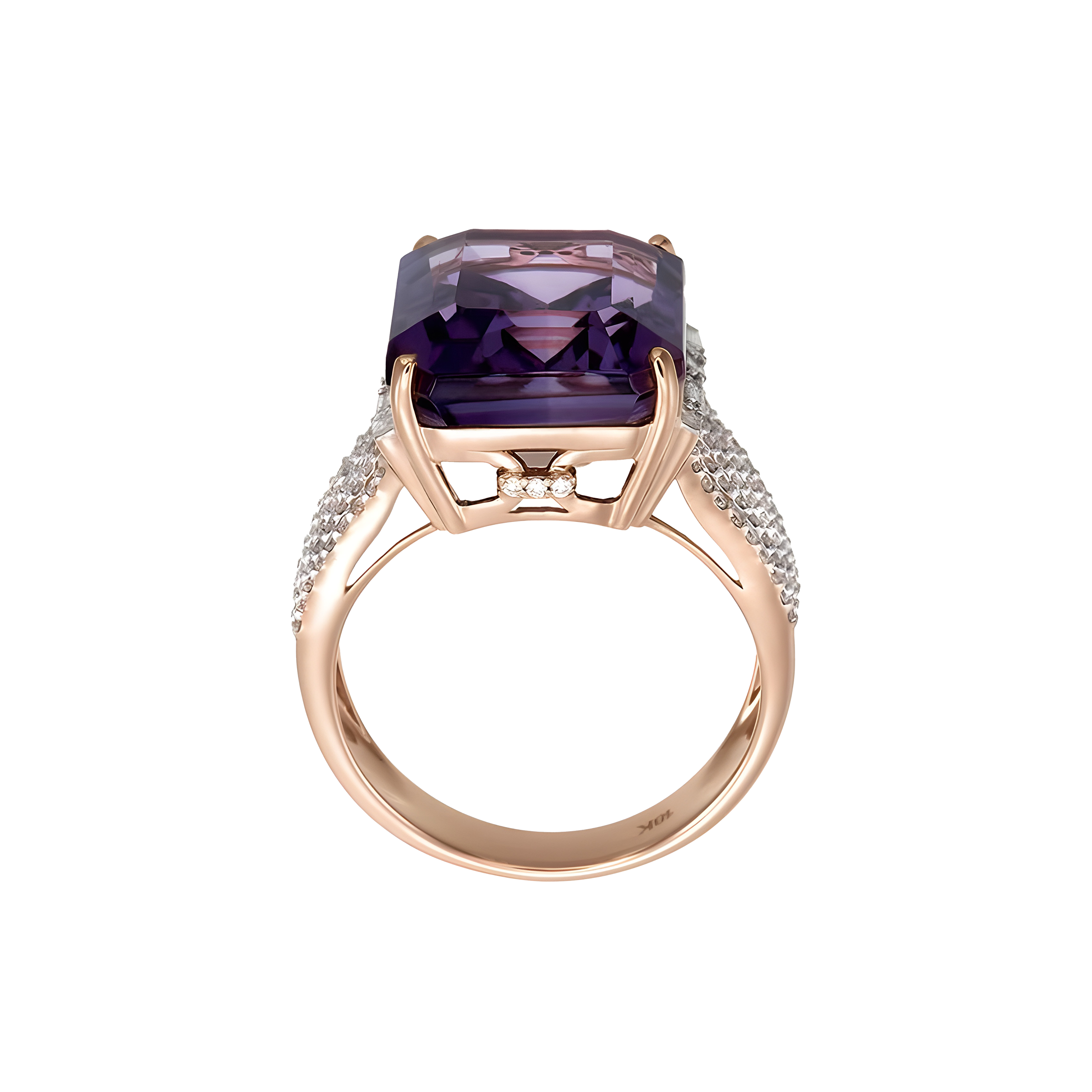 Octagon Amethyst and Diamond Split Ring in 18k Rose Gold