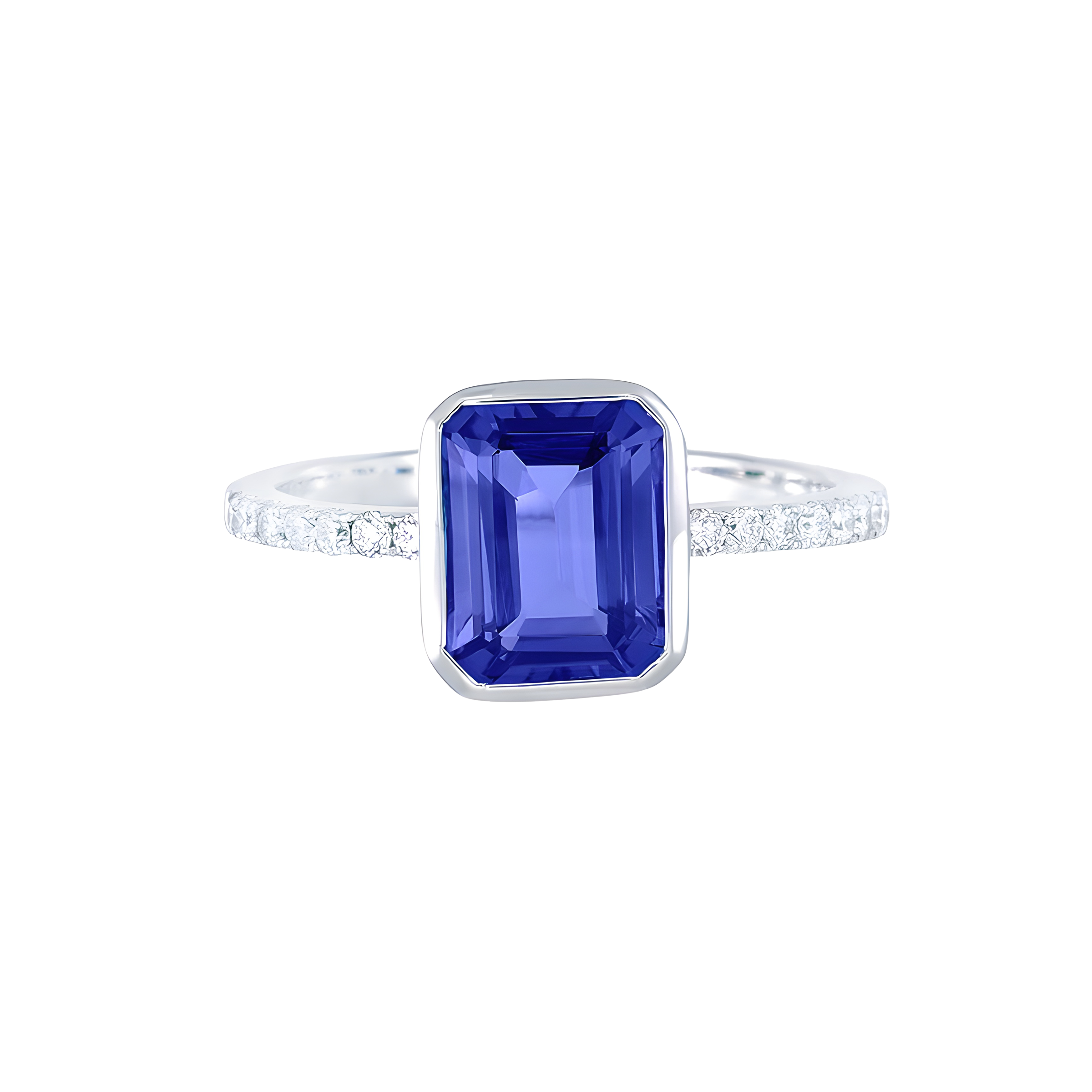 Octagon Tanzanite and Diamond Ring in 18k White Gold