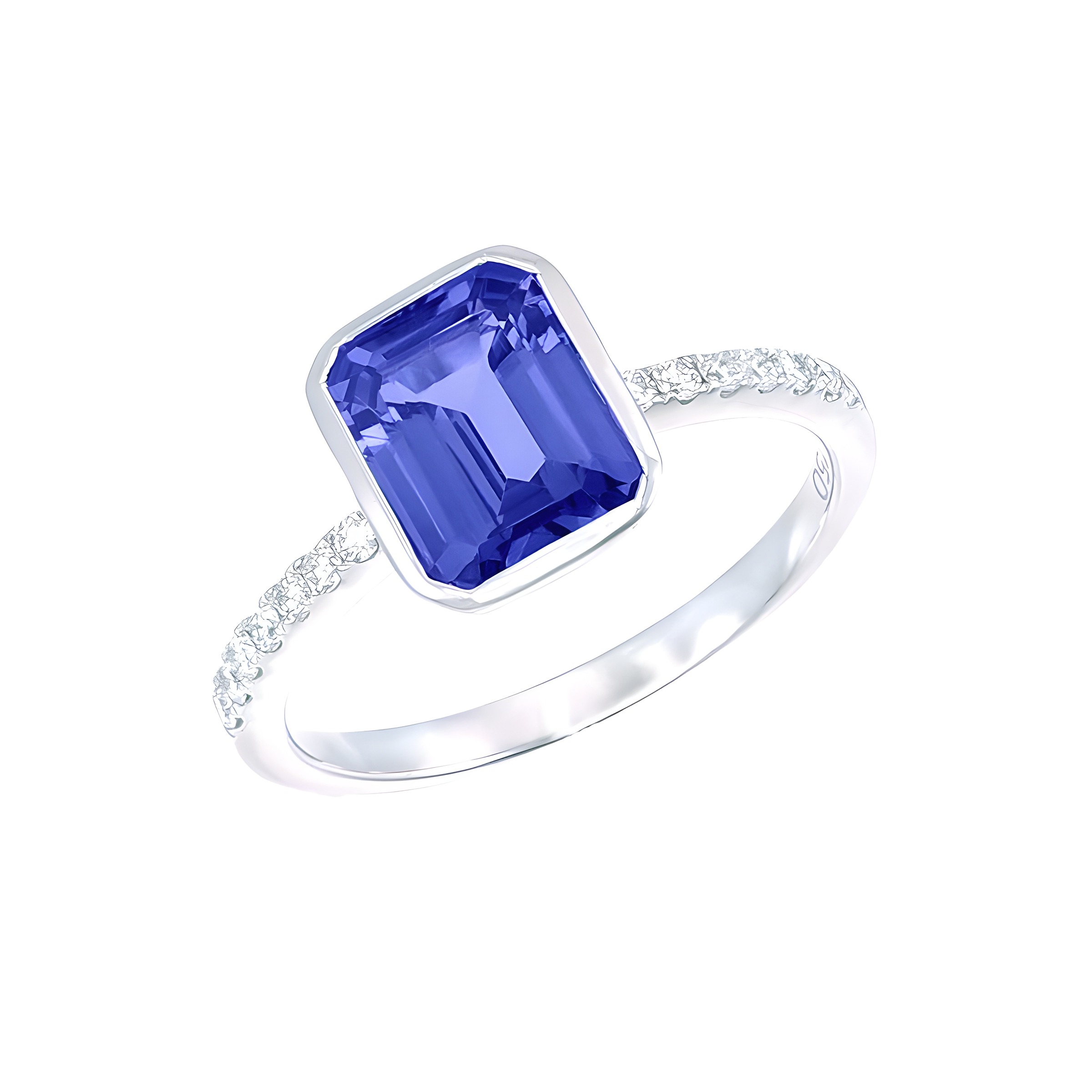 Octagon Tanzanite and Diamond Ring in 18k White Gold