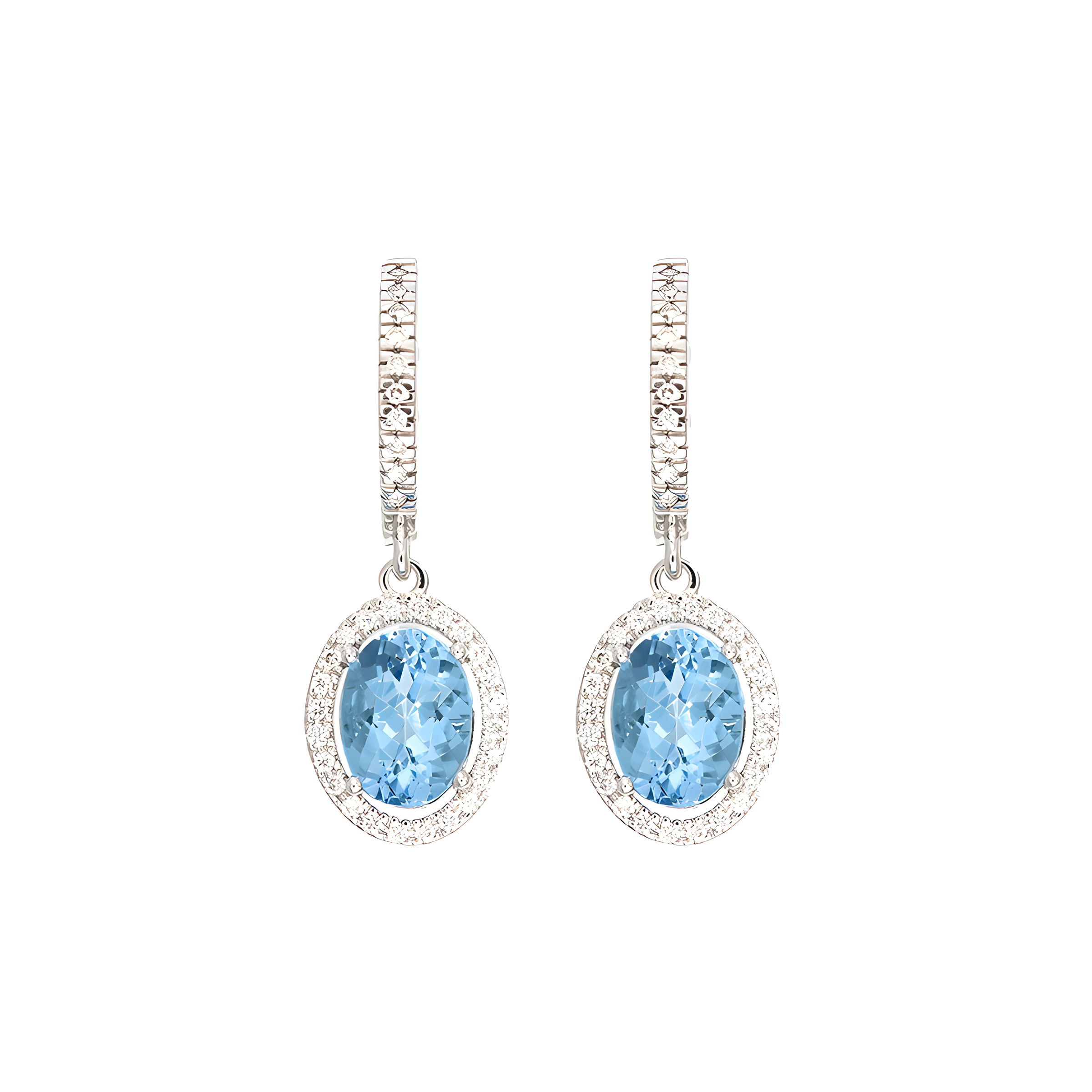 Oval Aquamarine and Diamond Earrings in 18k White Gold