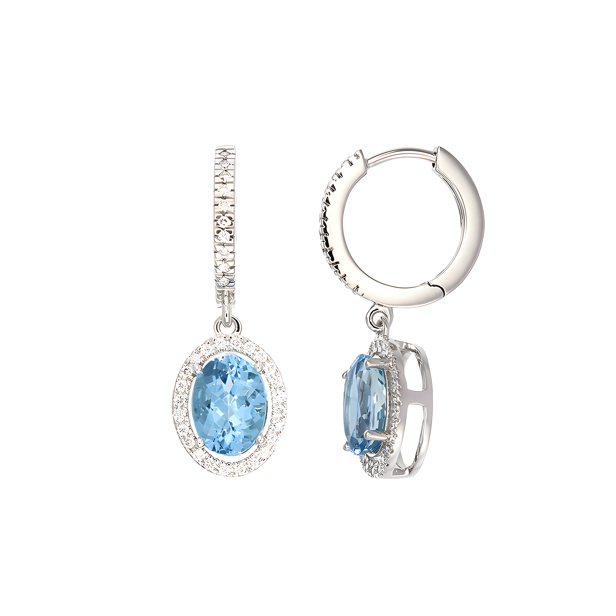 Oval Aquamarine and Diamond Earrings in 18k White Gold