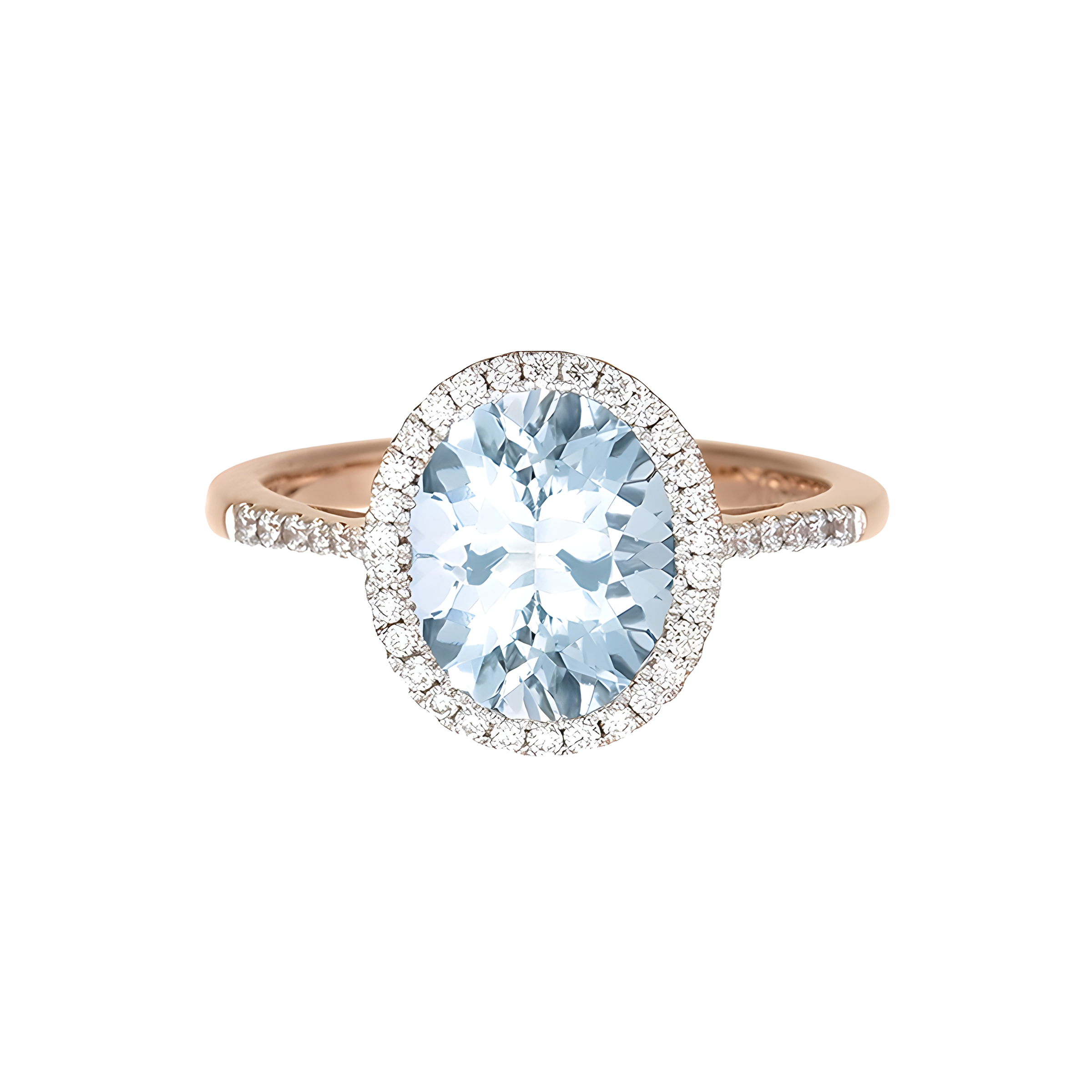 Oval Aquamarine and Diamond Halo Ring in 18k Rose Gold