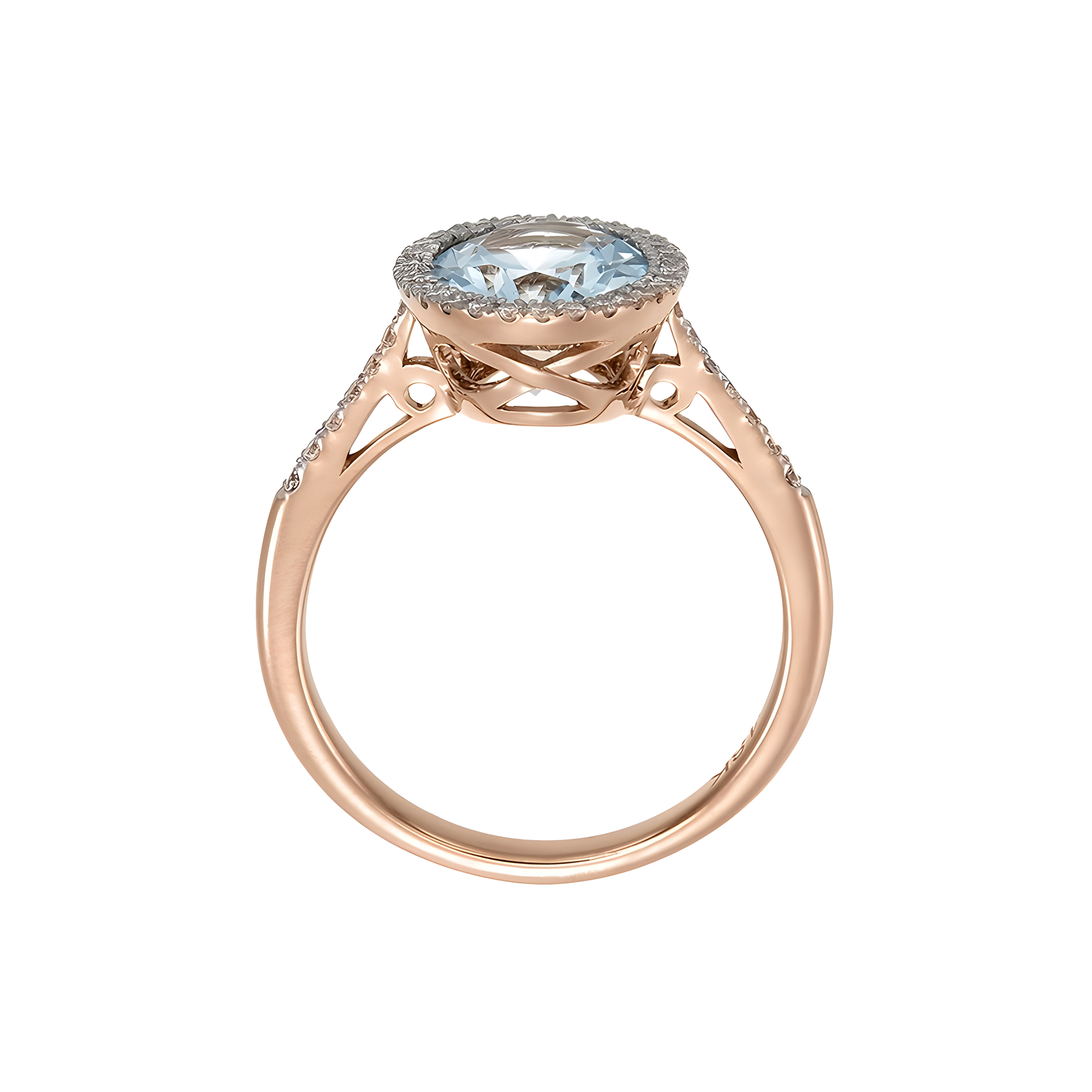 Oval Aquamarine and Diamond Halo Ring in 18k Rose Gold