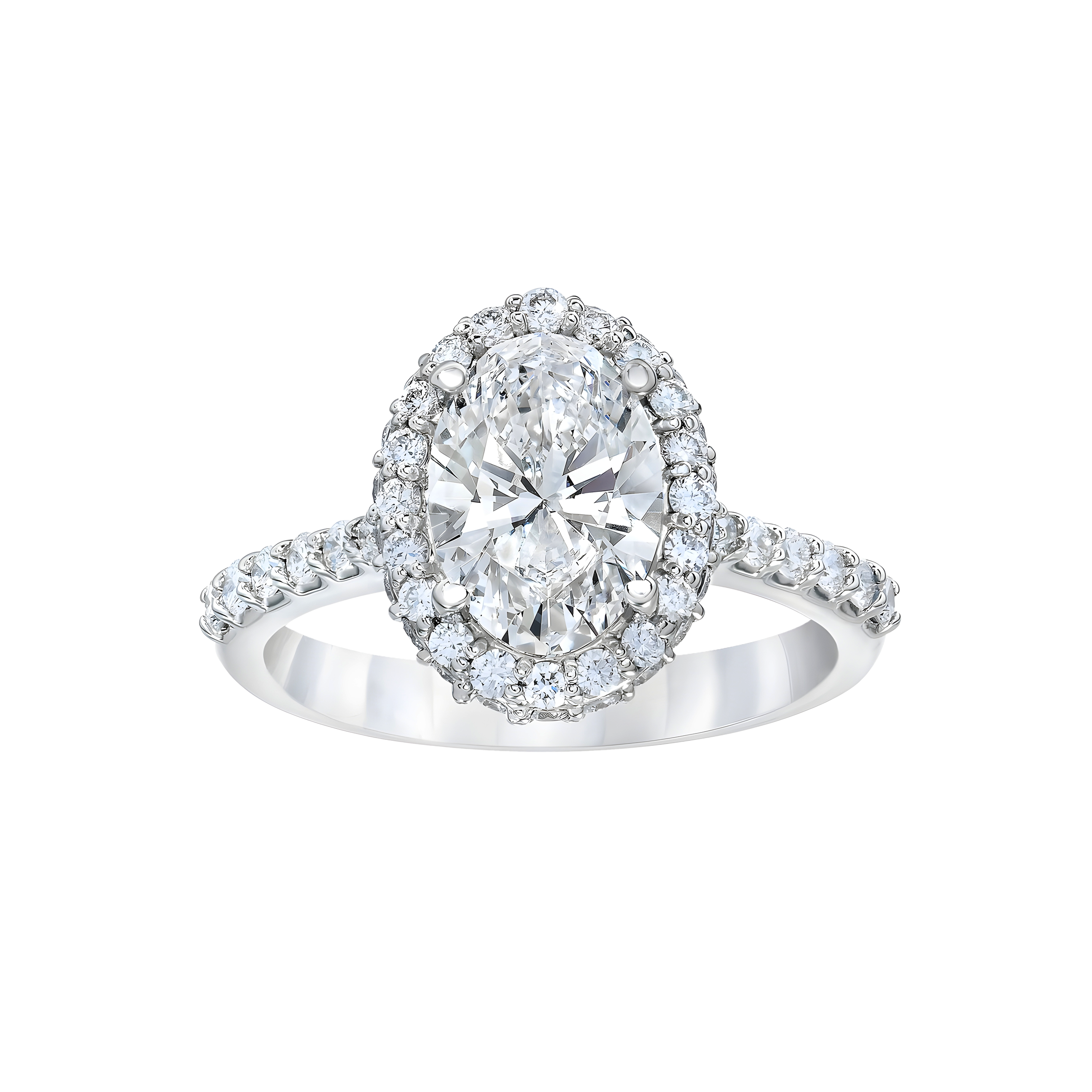 Oval Shaped Diamond Halo Engagement Ring in Platinum