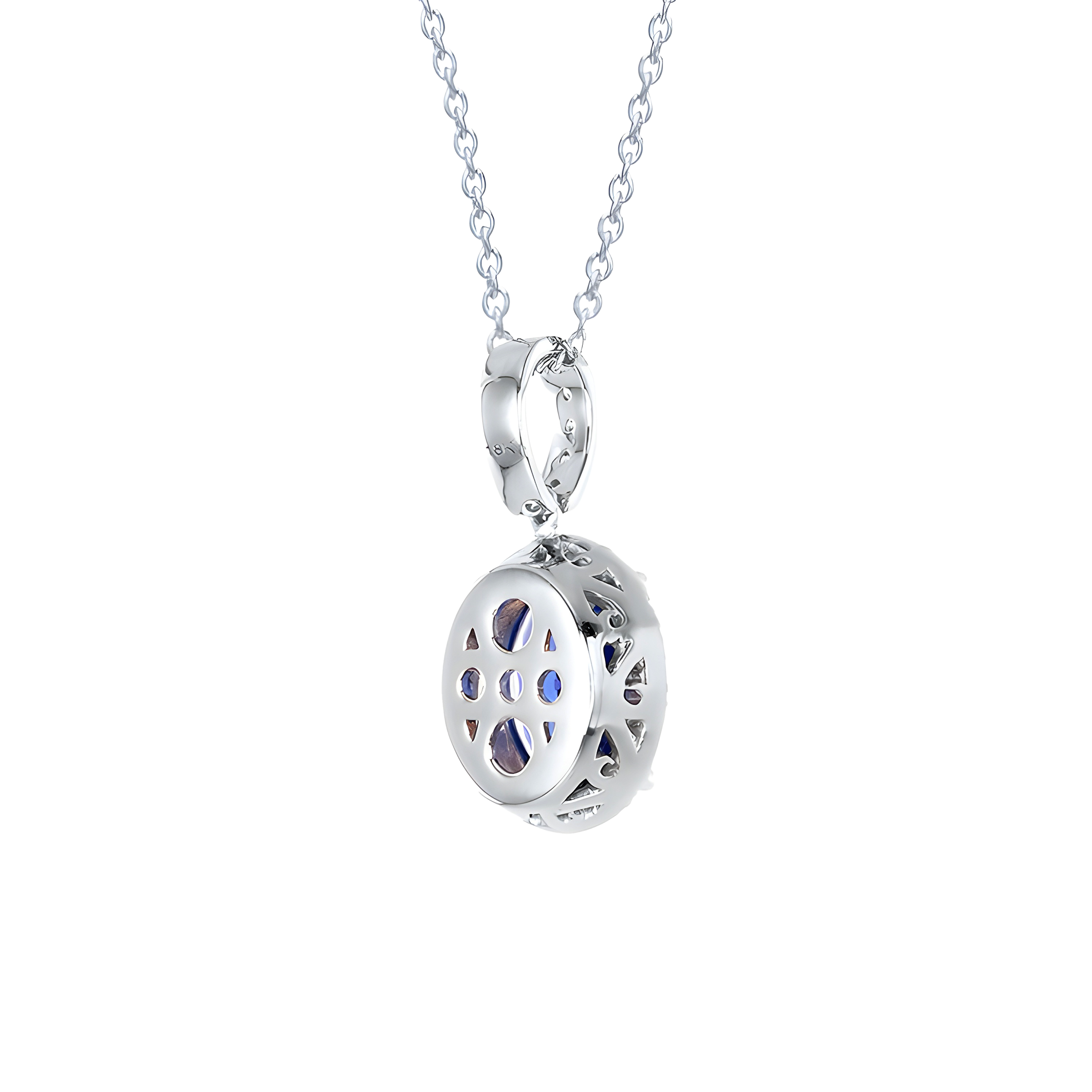 Oval Tanzanite and Diamond Halo Pendant Necklace in 18k White Gold