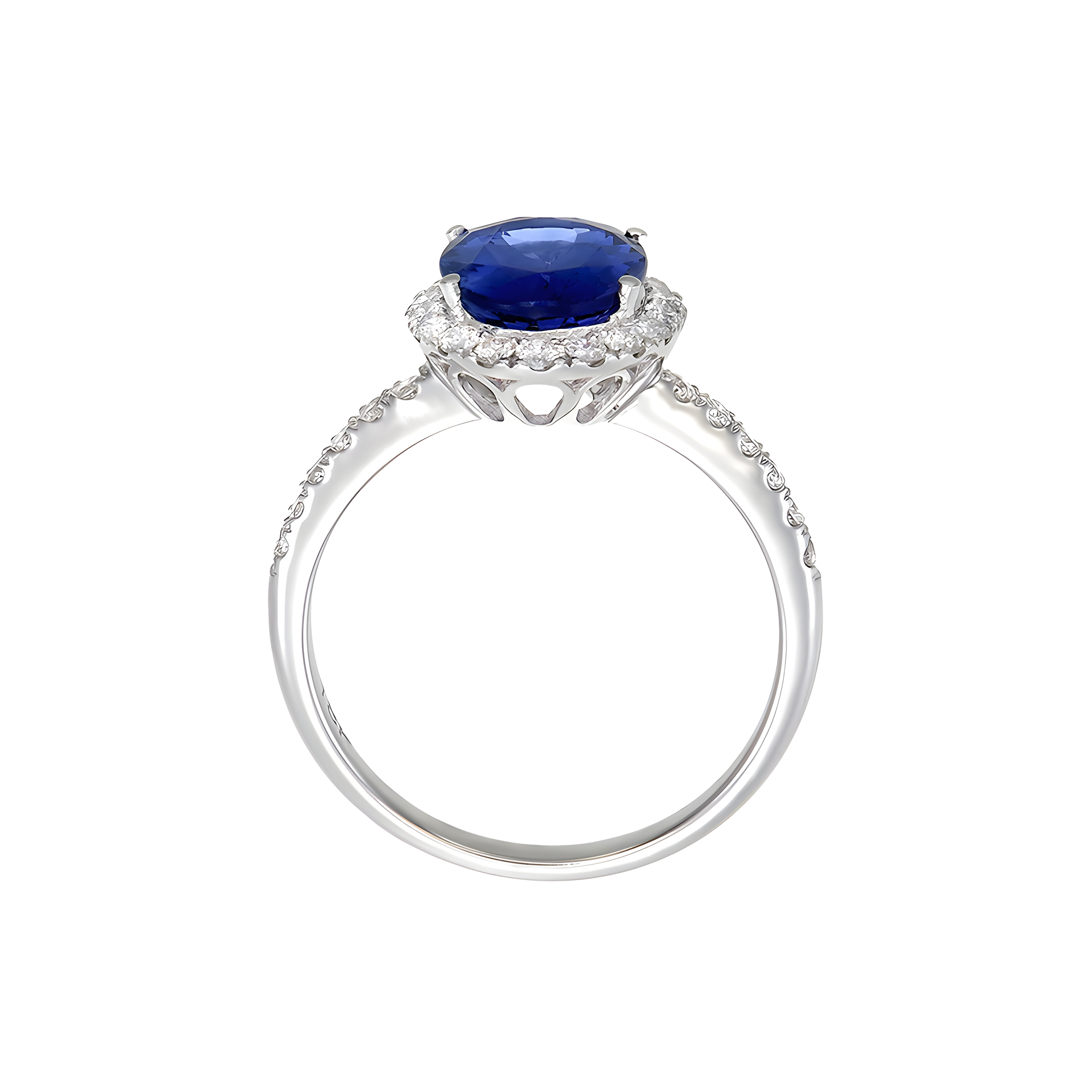 Oval Tanzanite and Diamond Halo Ring in 18k White Gold