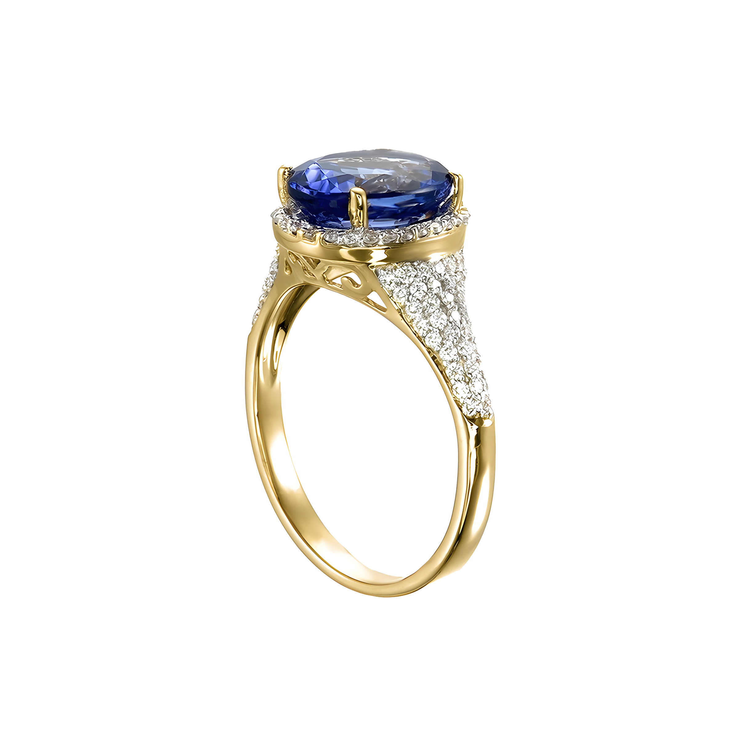 Oval Tanzanite and Diamond Ring in 18k Yellow Gold