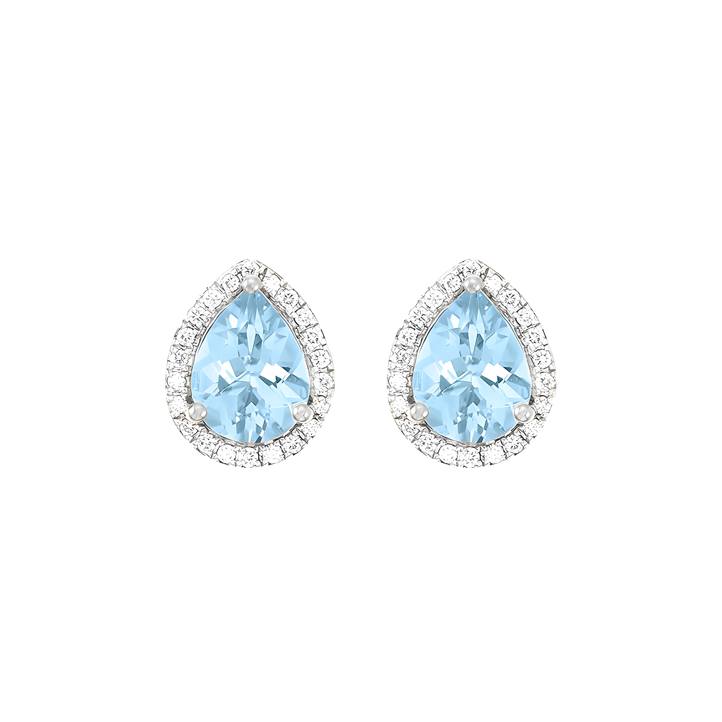 Pear Aquamarine And Diamond Halo Stud Earrings in 18k White Gold