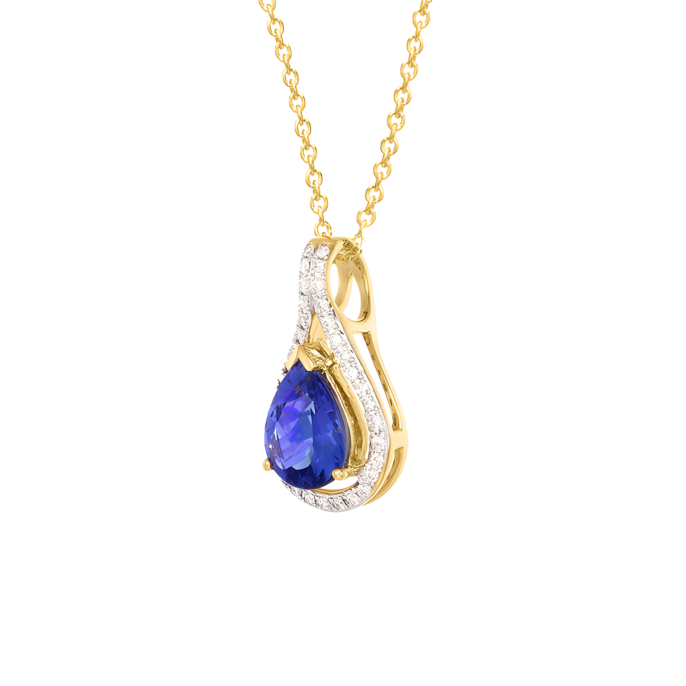 Pear Shaped Tanzanite and Diamond Pendent Necklace in 18k Yellow Gold
