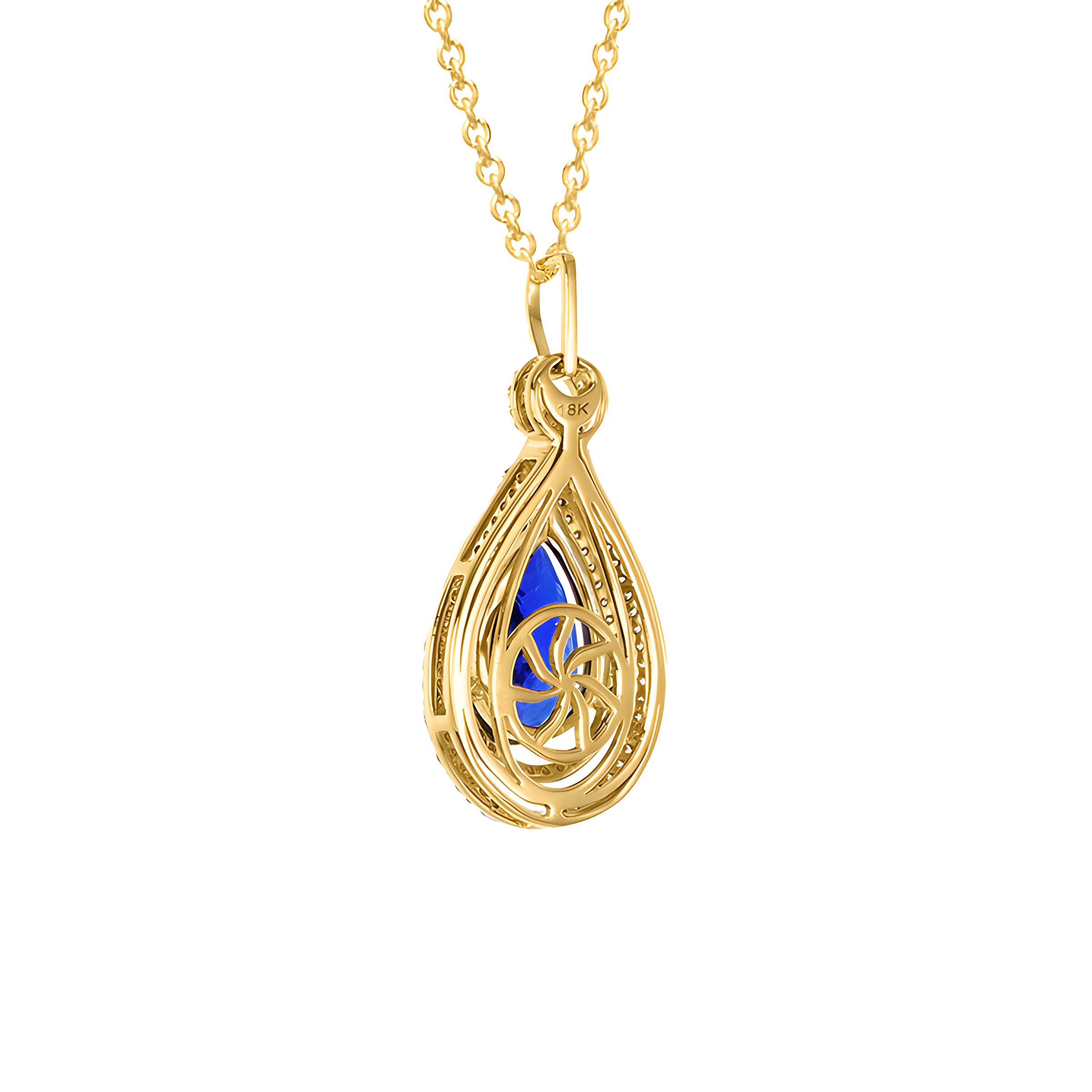 Pear Shaped Tanzanite and Diamond Pendent Necklace in 18k Yellow Gold