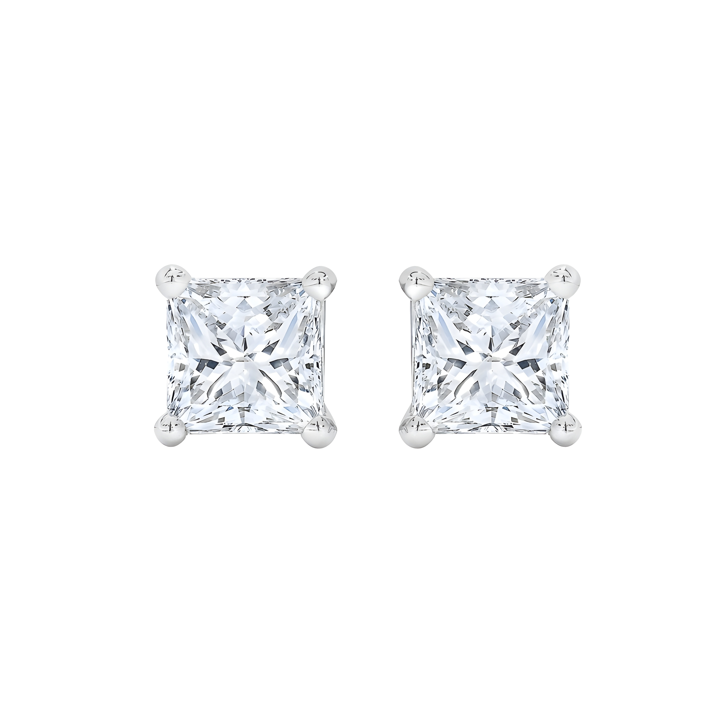 Princess Cut Diamond Stud Earrings in 18k White Gold