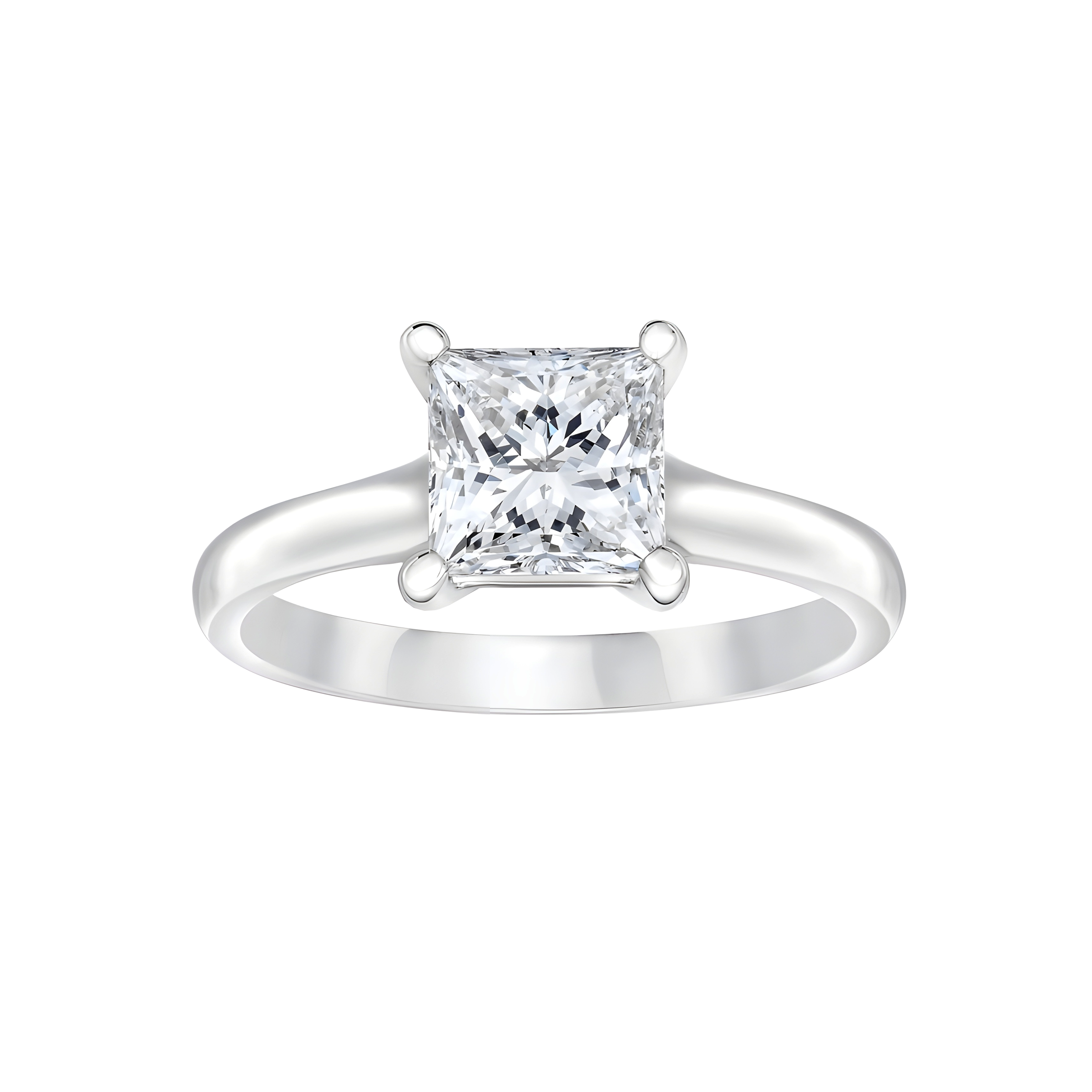 Princess Cut Solitaire Diamond Engagement Ring in 18K White Gold