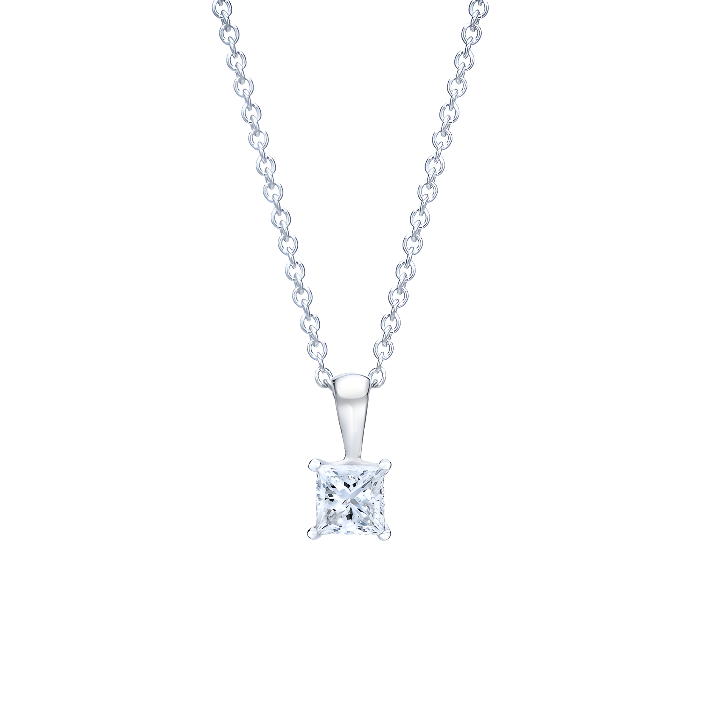 Princess Cut Solitaire Diamond Pendent Necklace in 18k White Gold