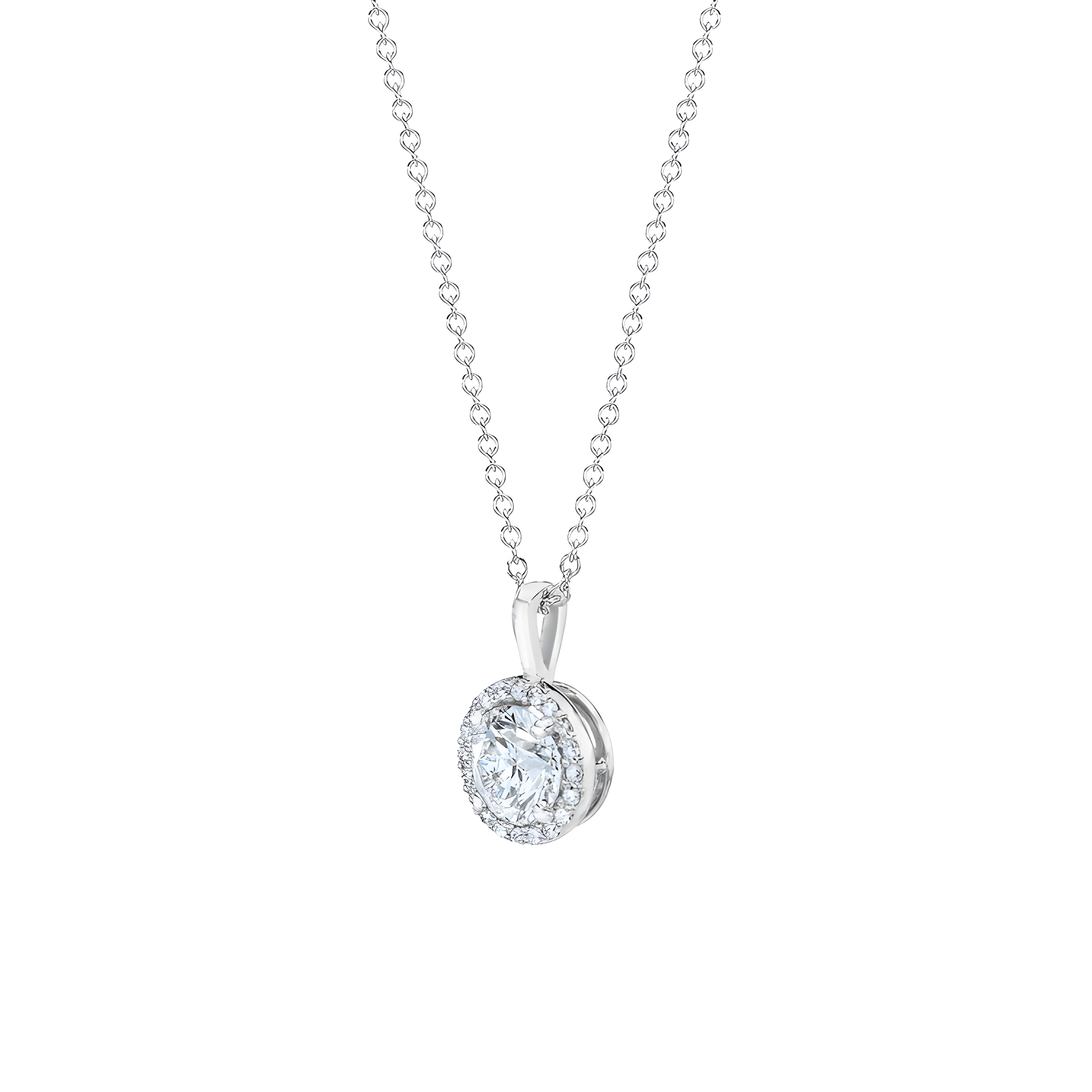 Round Brilliant Diamond Halo Pendent Necklace in 18k White Gold
