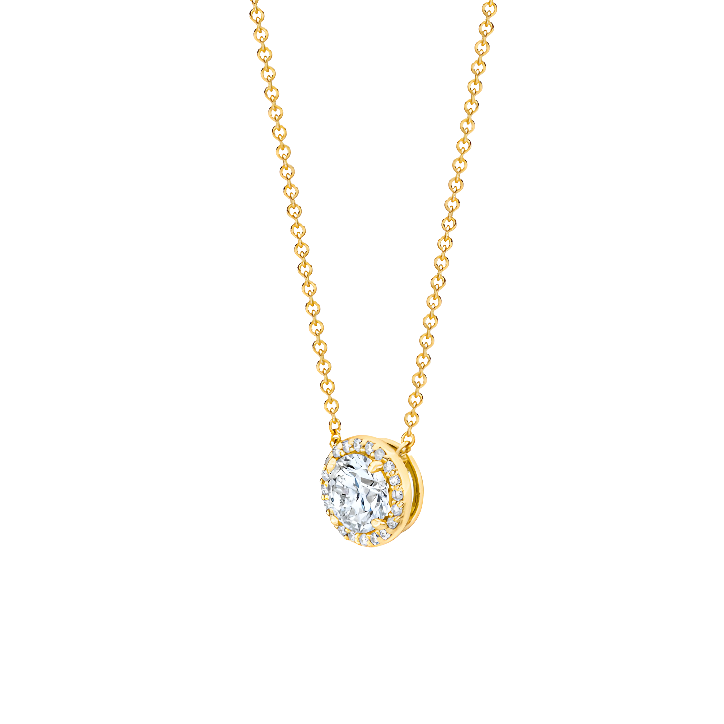 Round Brilliant Diamond Halo Pendent Necklace in 18k Yellow Gold