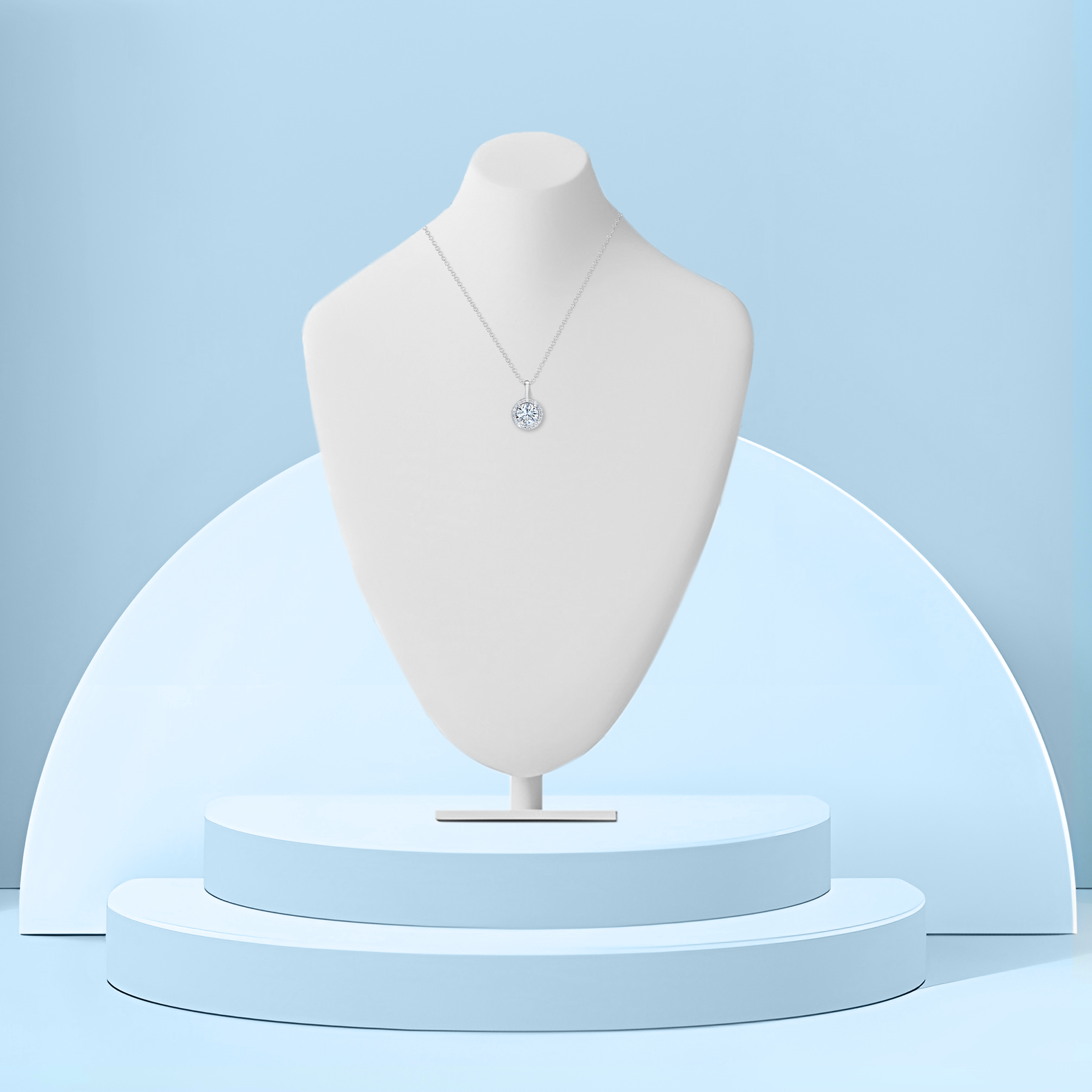 Round Brilliant Diamond Halo Pendent Necklace in 18k White Gold