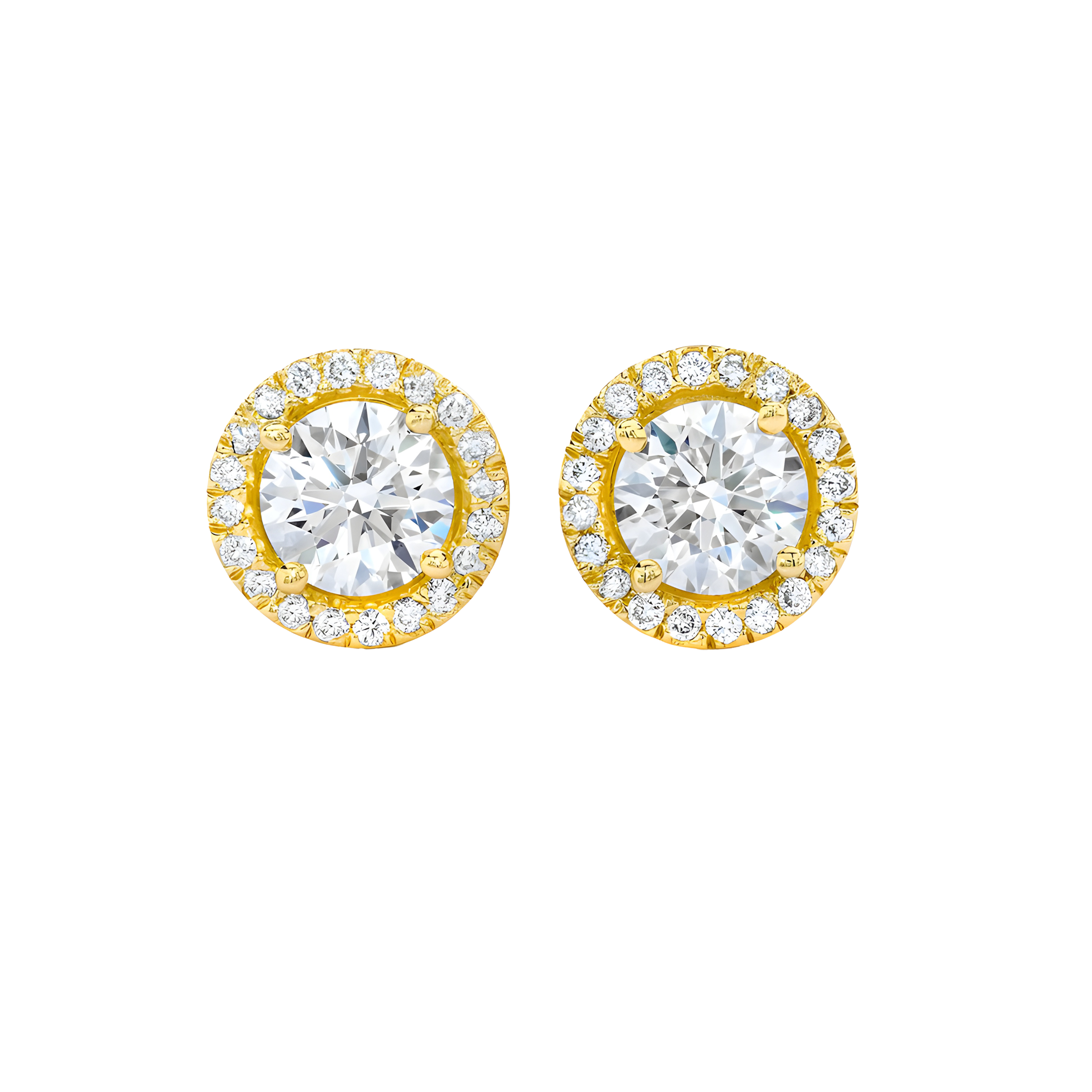 Round Diamond Halo Stud Earrings in 18k Yellow Gold