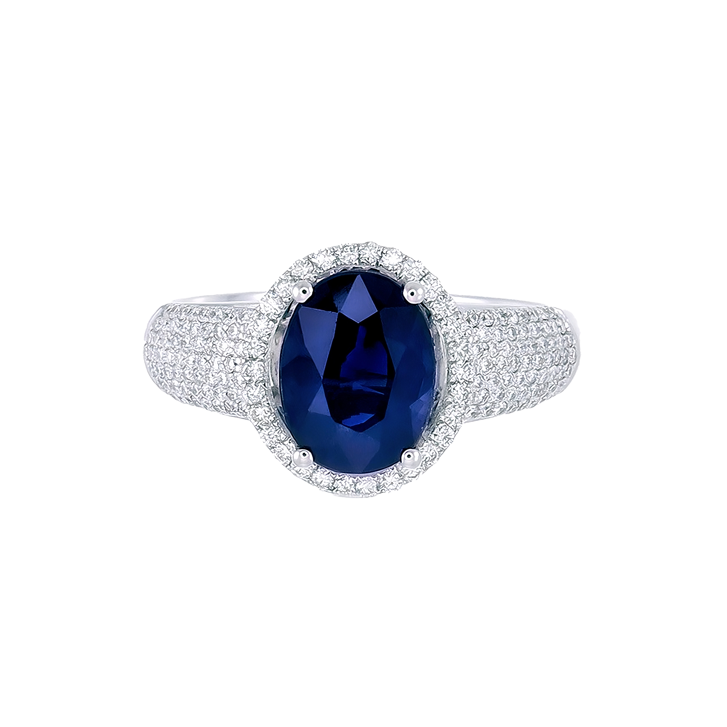 Sapphire and Diamond Oval Halo Ring in 18K White Gold