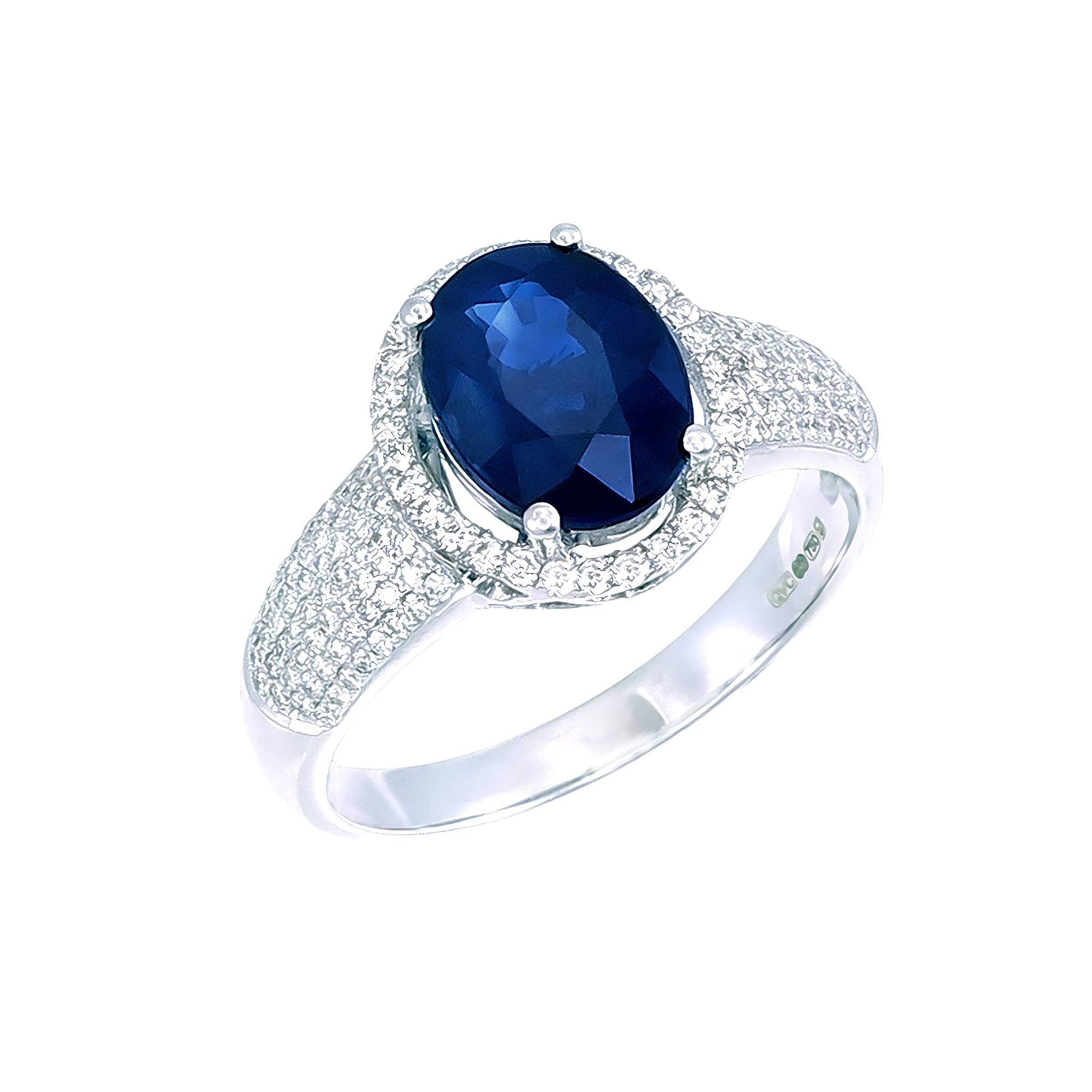 Sapphire and Diamond Oval Halo Ring in 18K White Gold