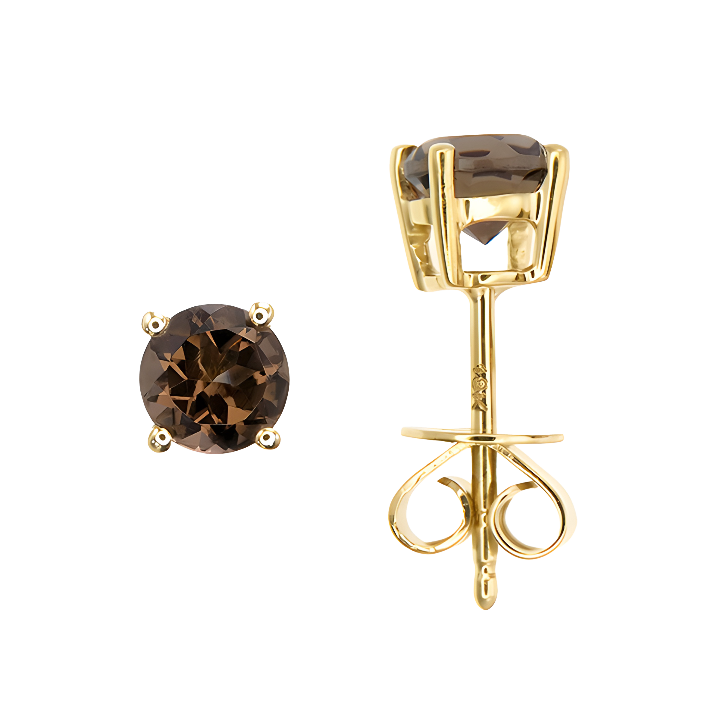 Smoky Quartz Stud Earrings in 18k Yellow Gold