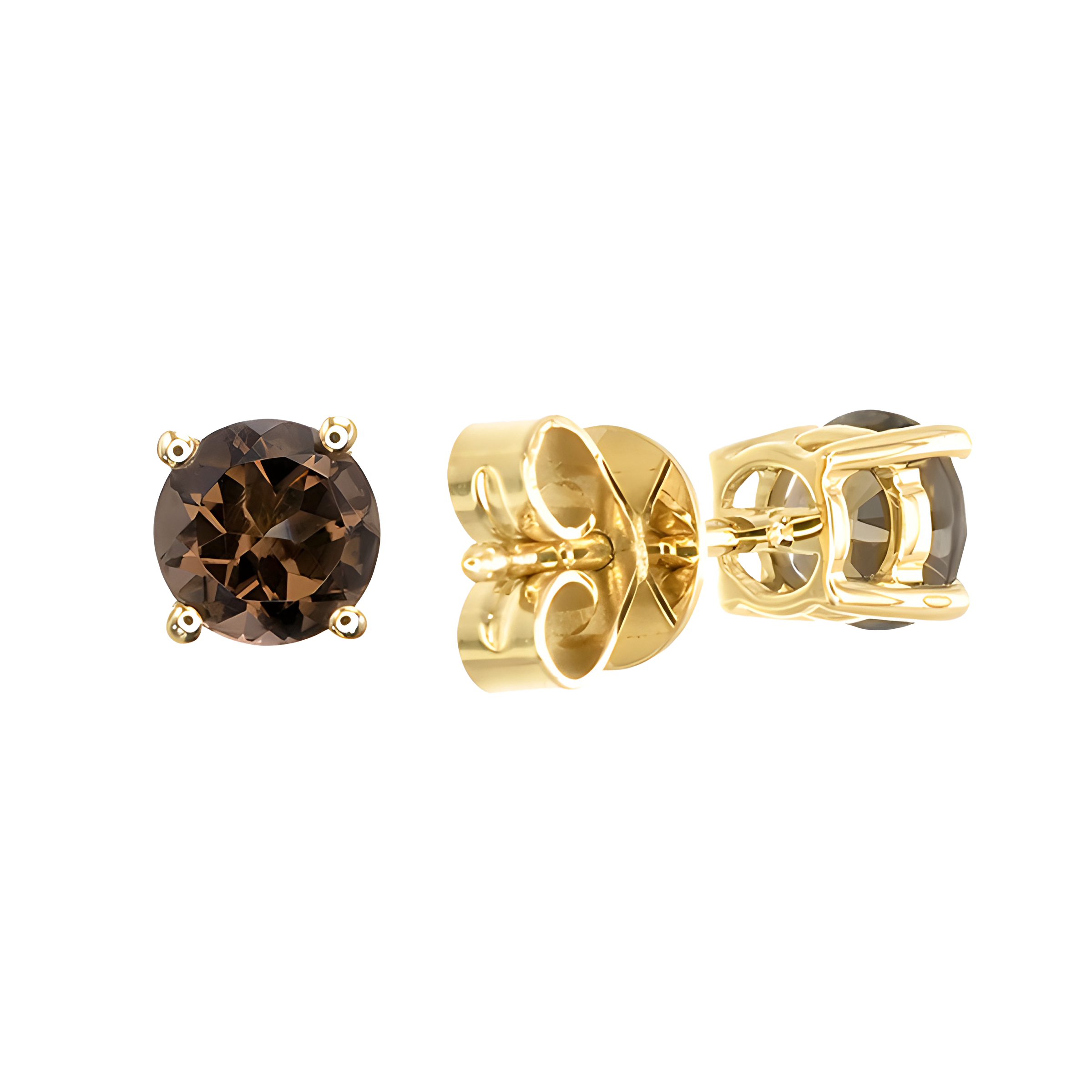 Smoky Quartz Stud Earrings in 18k Yellow Gold