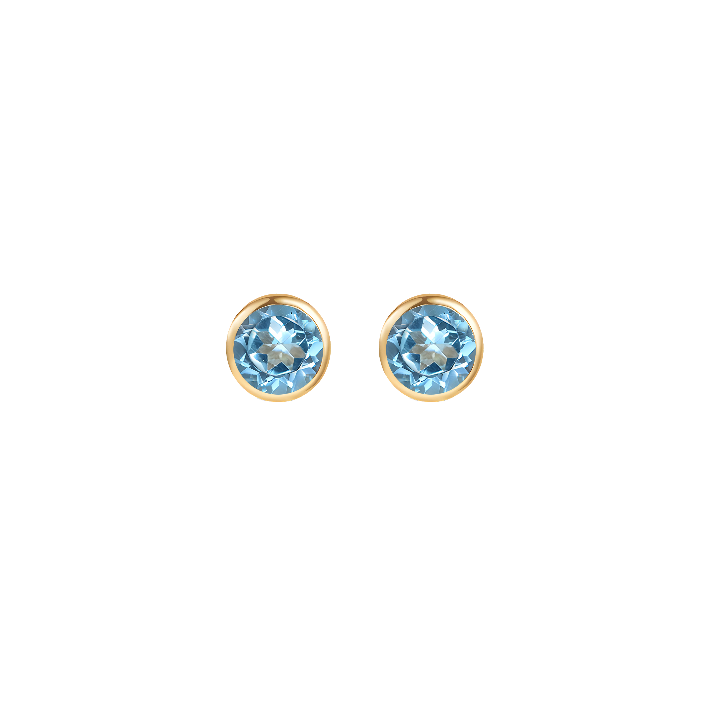 Blue Topaz Solid Bezel Set Earrings in 18k Yellow Gold