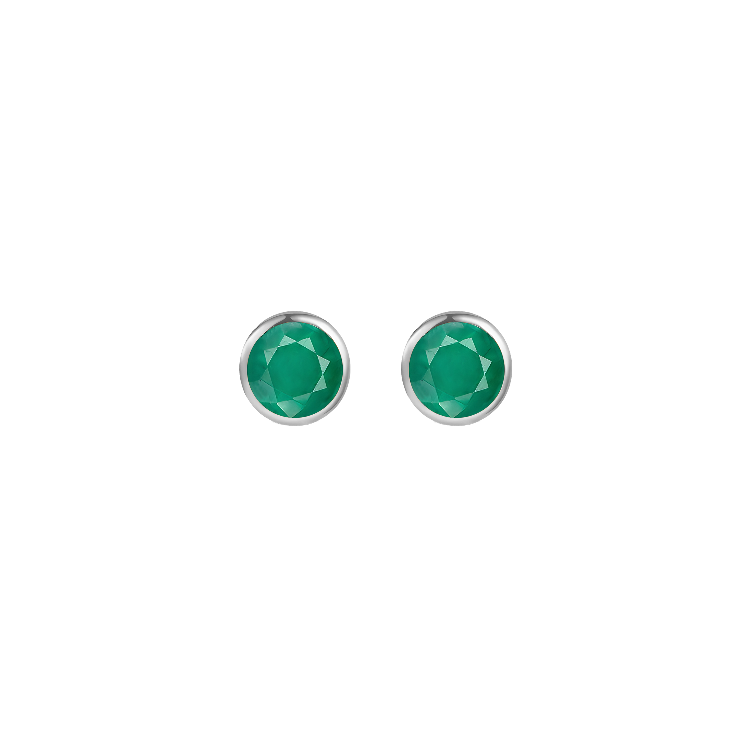 Emerald Solid Bezel Set Earrings in 18k White Gold