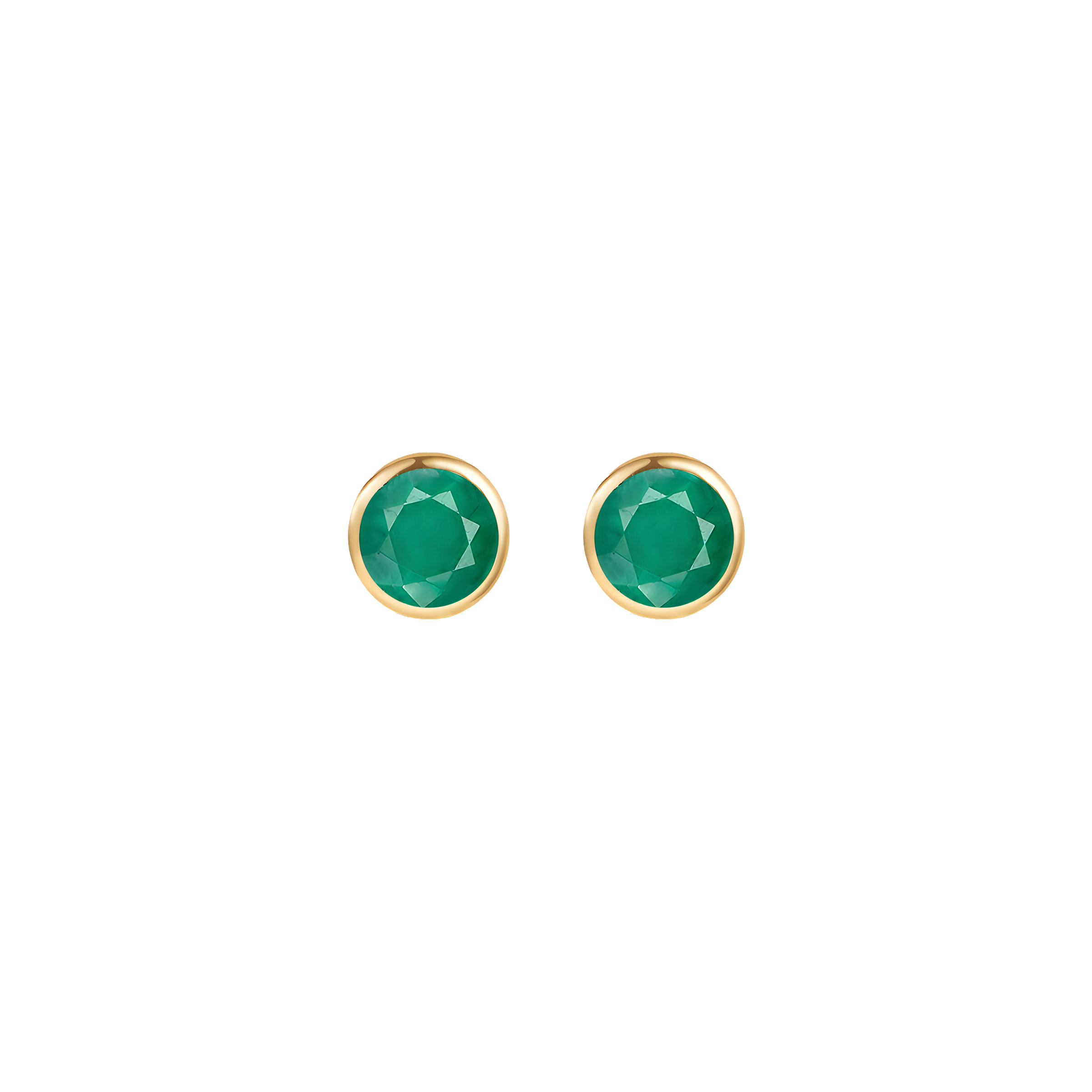 Emerald Solid Bezel Set Earrings in 18k Yellow Gold