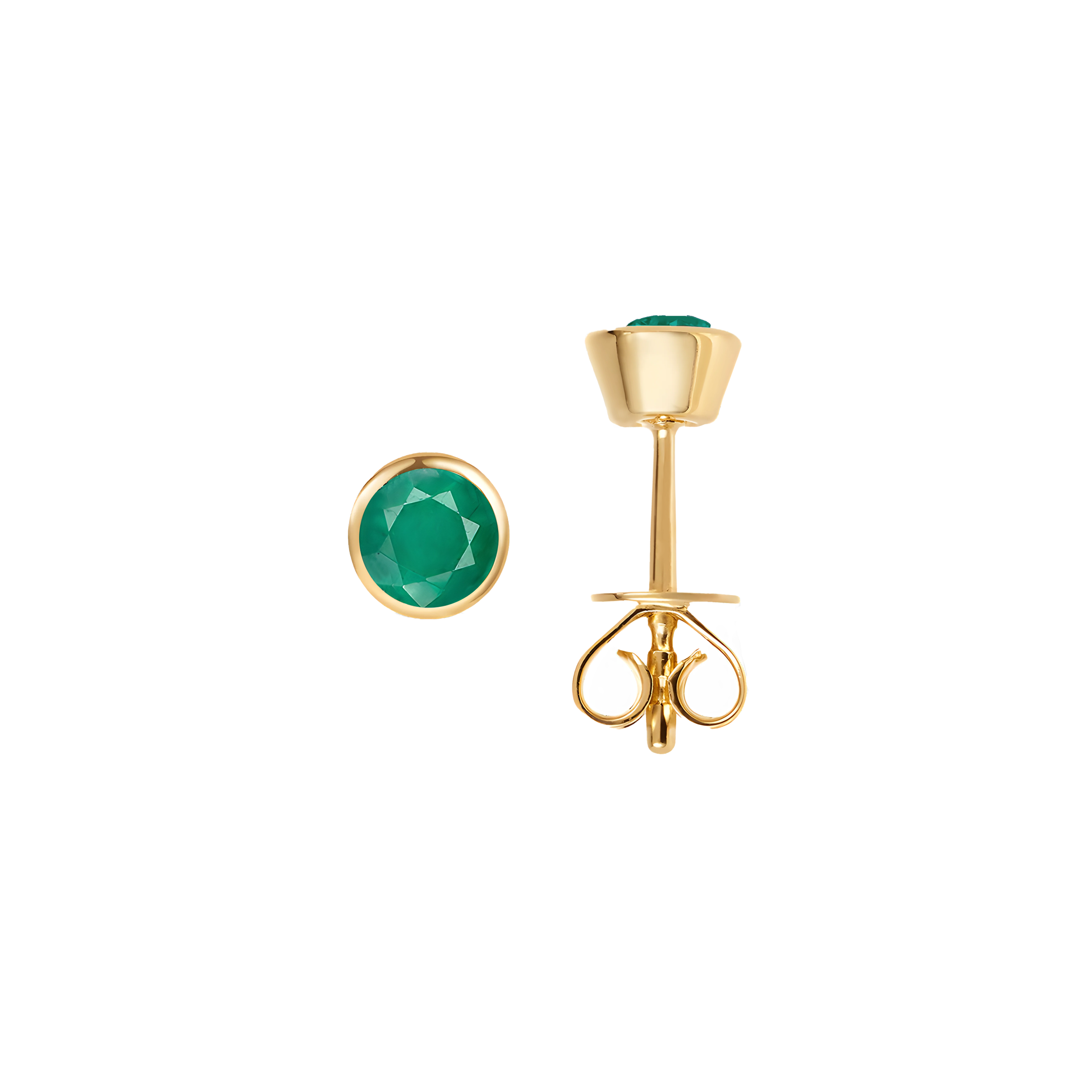 Emerald Solid Bezel Set Earrings in 18k Yellow Gold