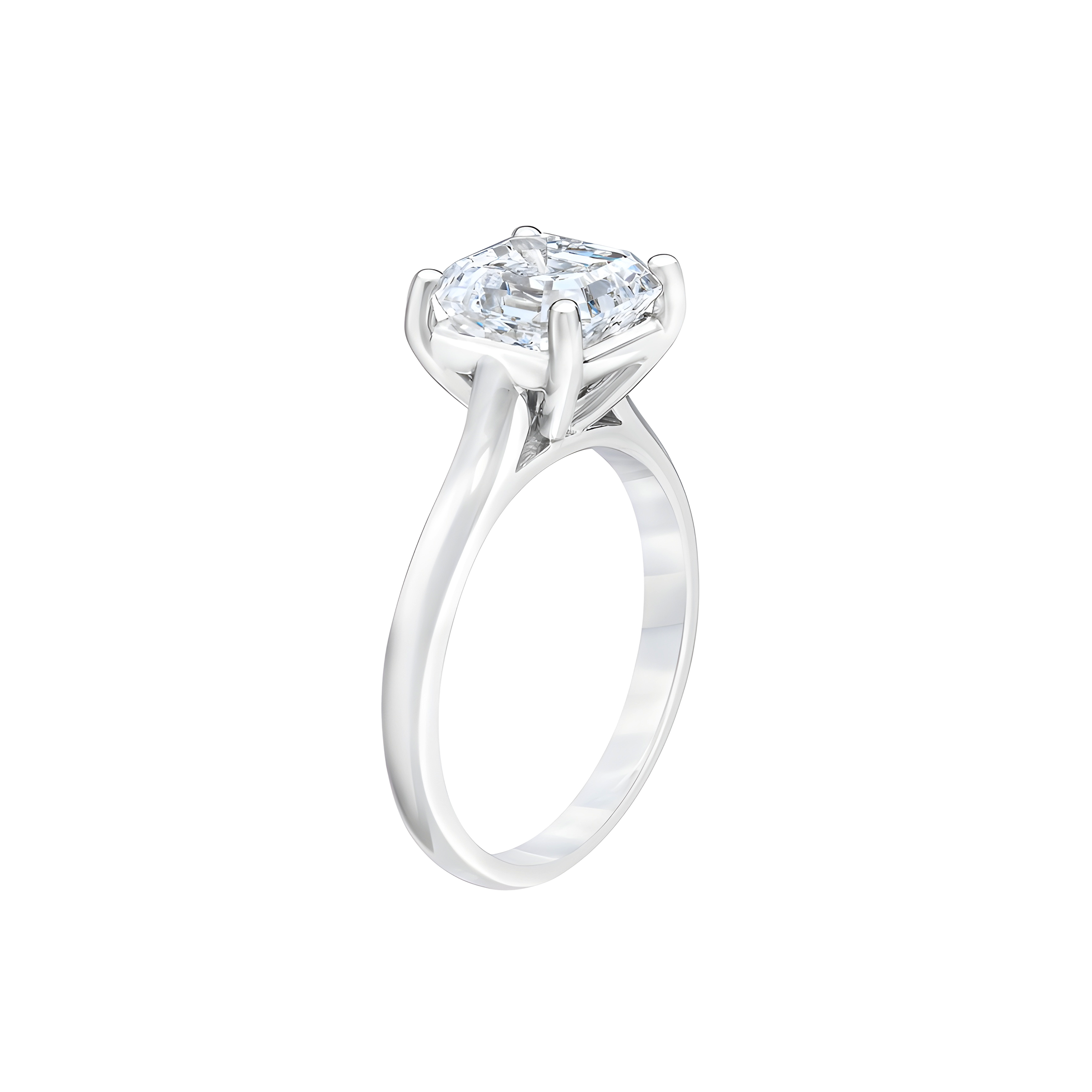 Square Emerald Cut Solitaire Diamond Engagement Ring In 18K White Gold