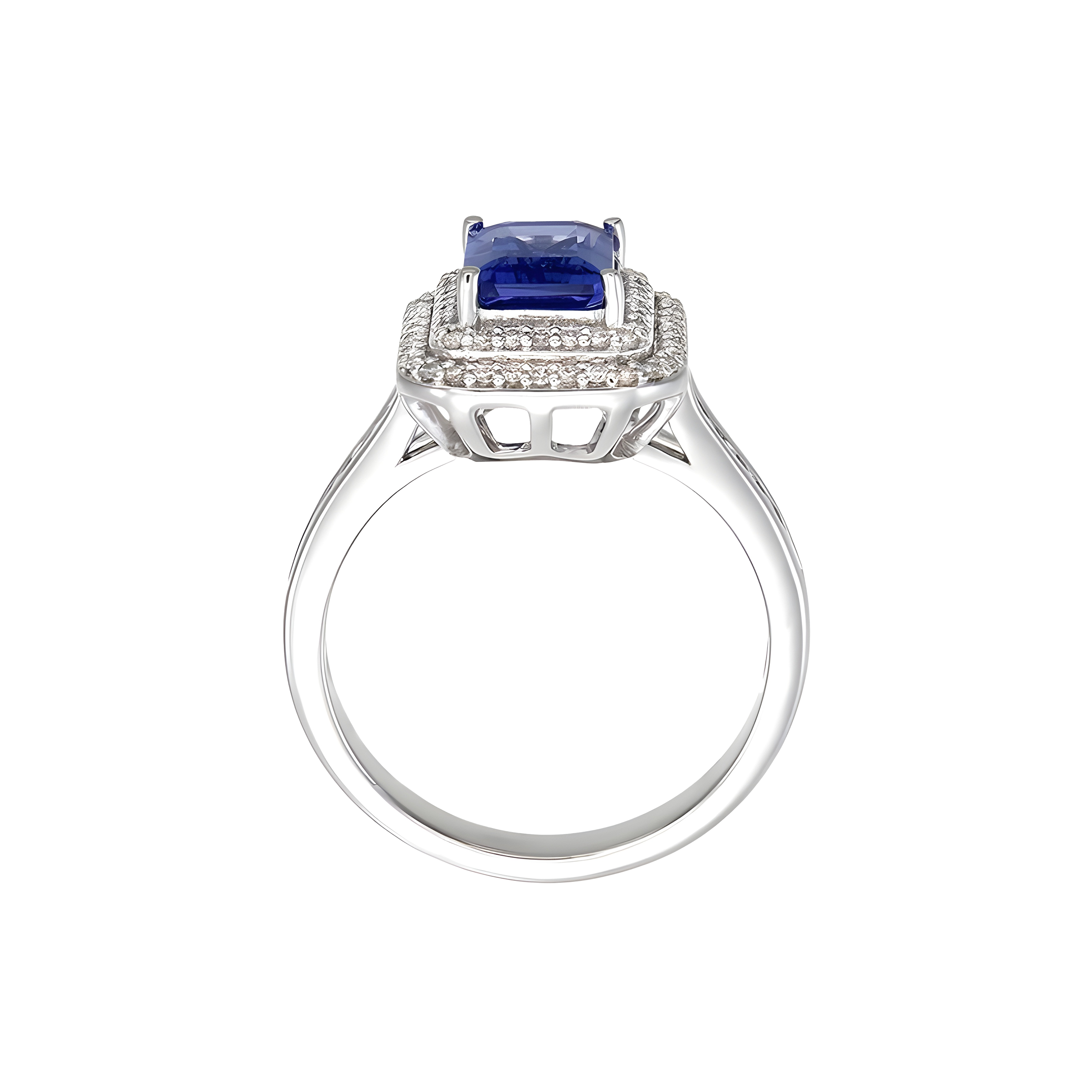 Tanzanite Octogon Double Decker Halo Ring in 18k White Gold