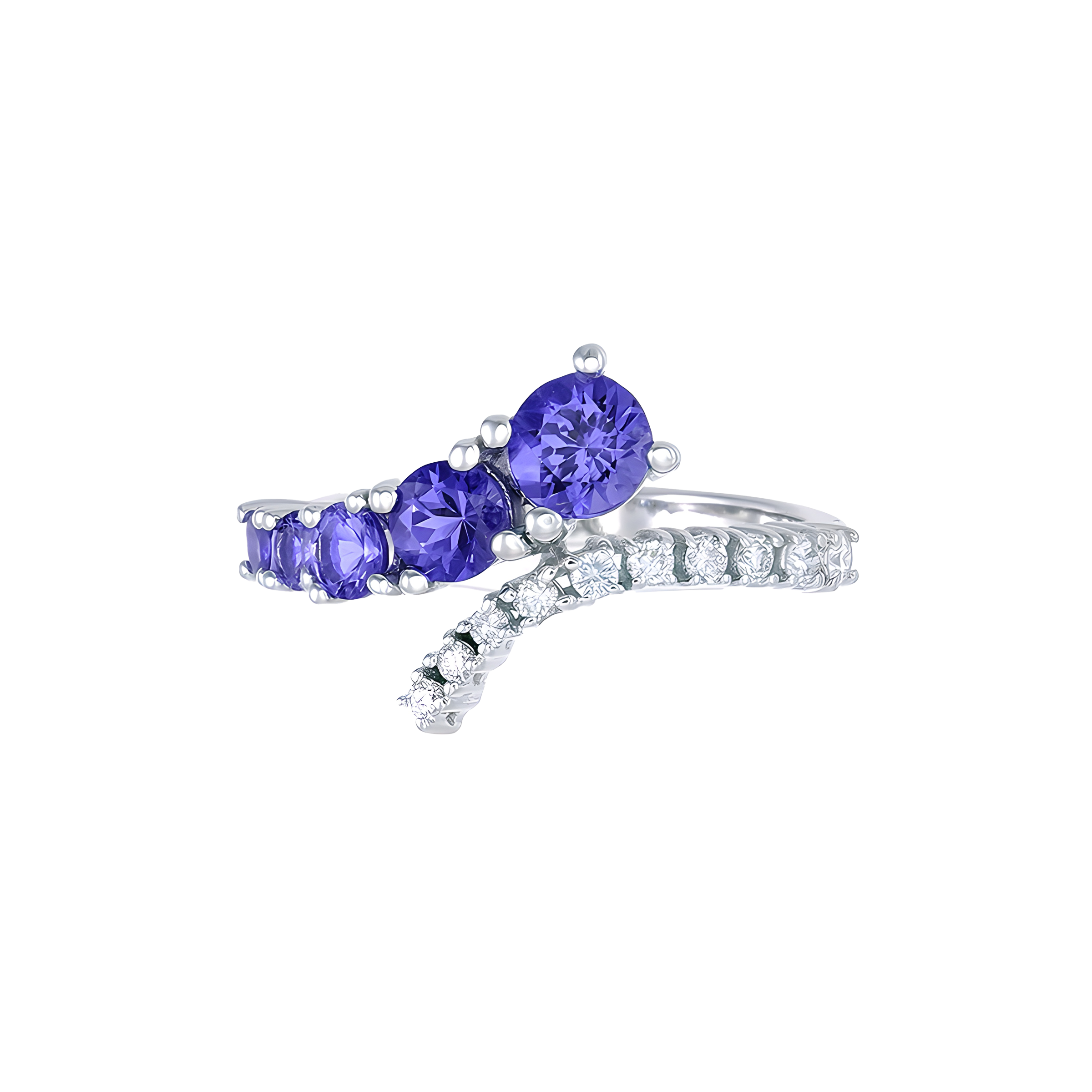 Tanzanite and Diamond Asymmetrical Bypass Ring in 18k White Gold