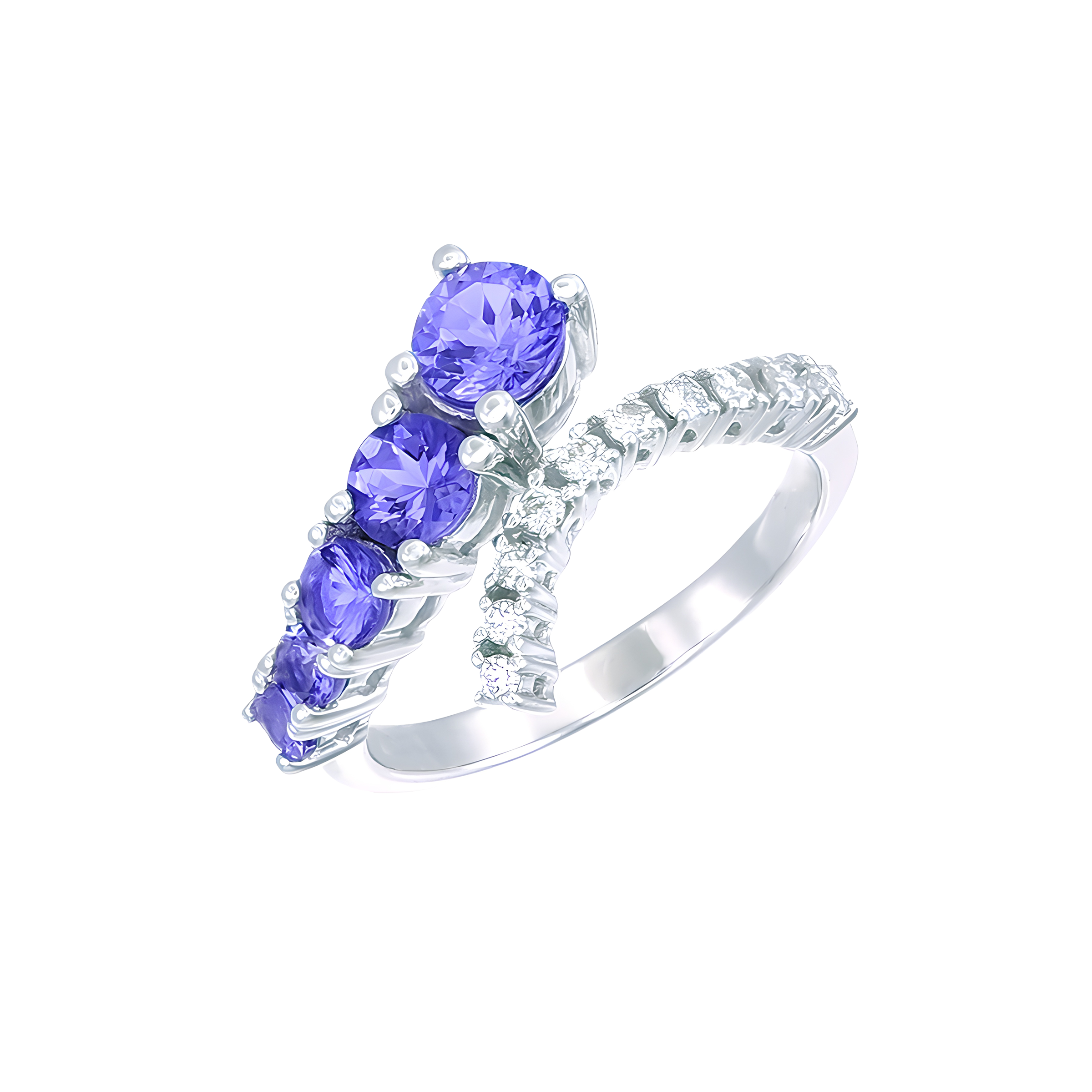 Tanzanite and Diamond Asymmetrical Bypass Ring in 18k White Gold