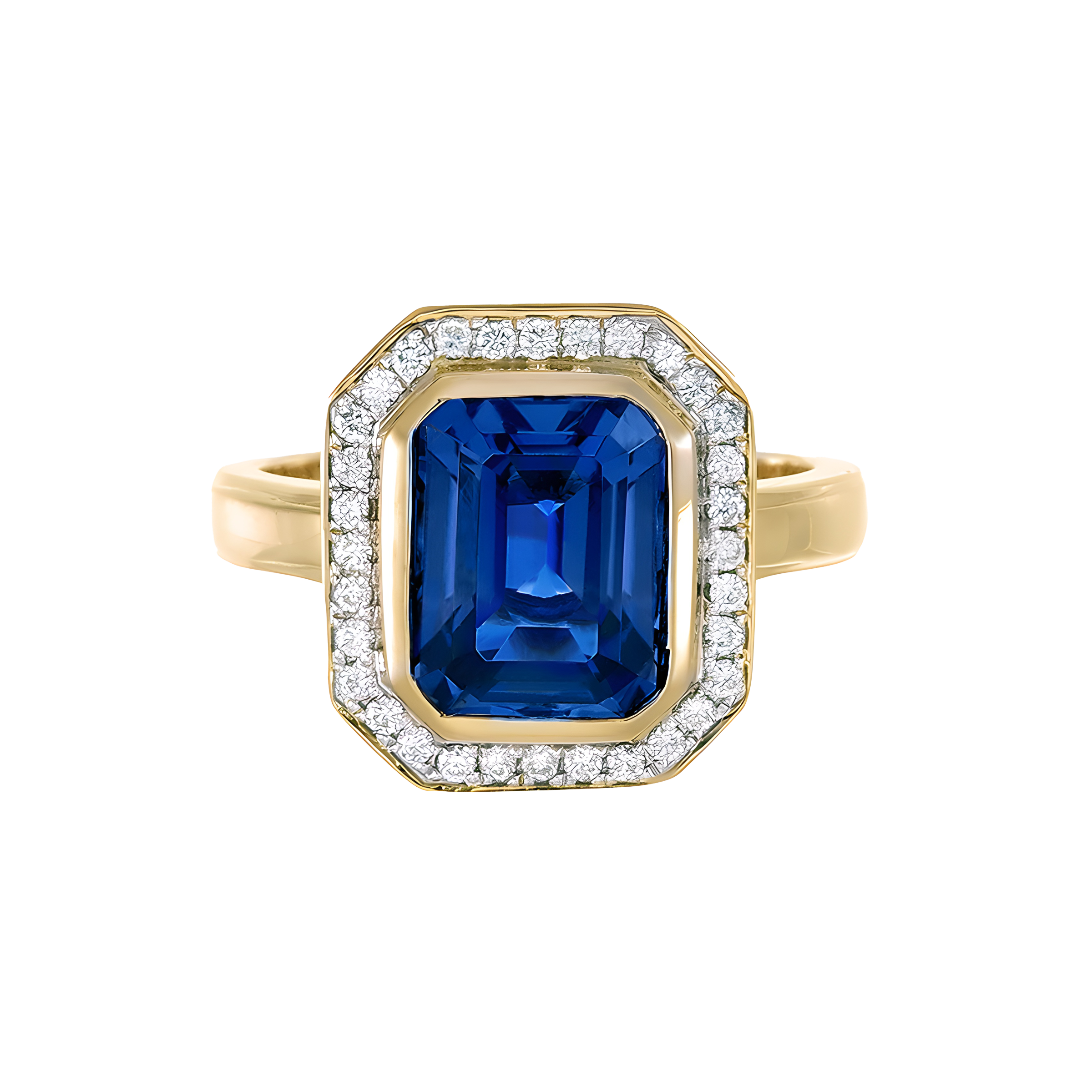 Tanzanite and Diamond Halo Octagon Ring in 18k Yellow Gold