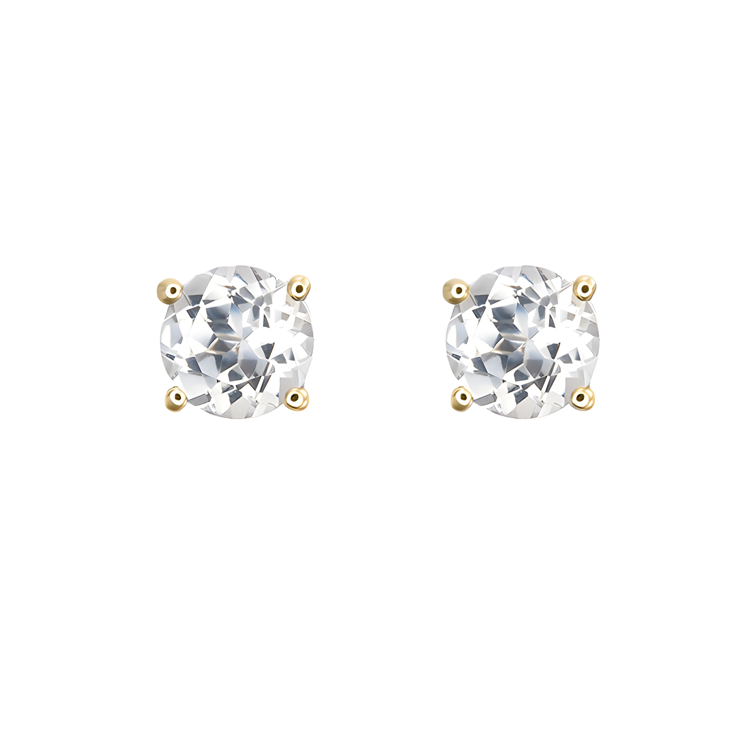 White Topaz Stud Earrings in 18k Yellow Gold