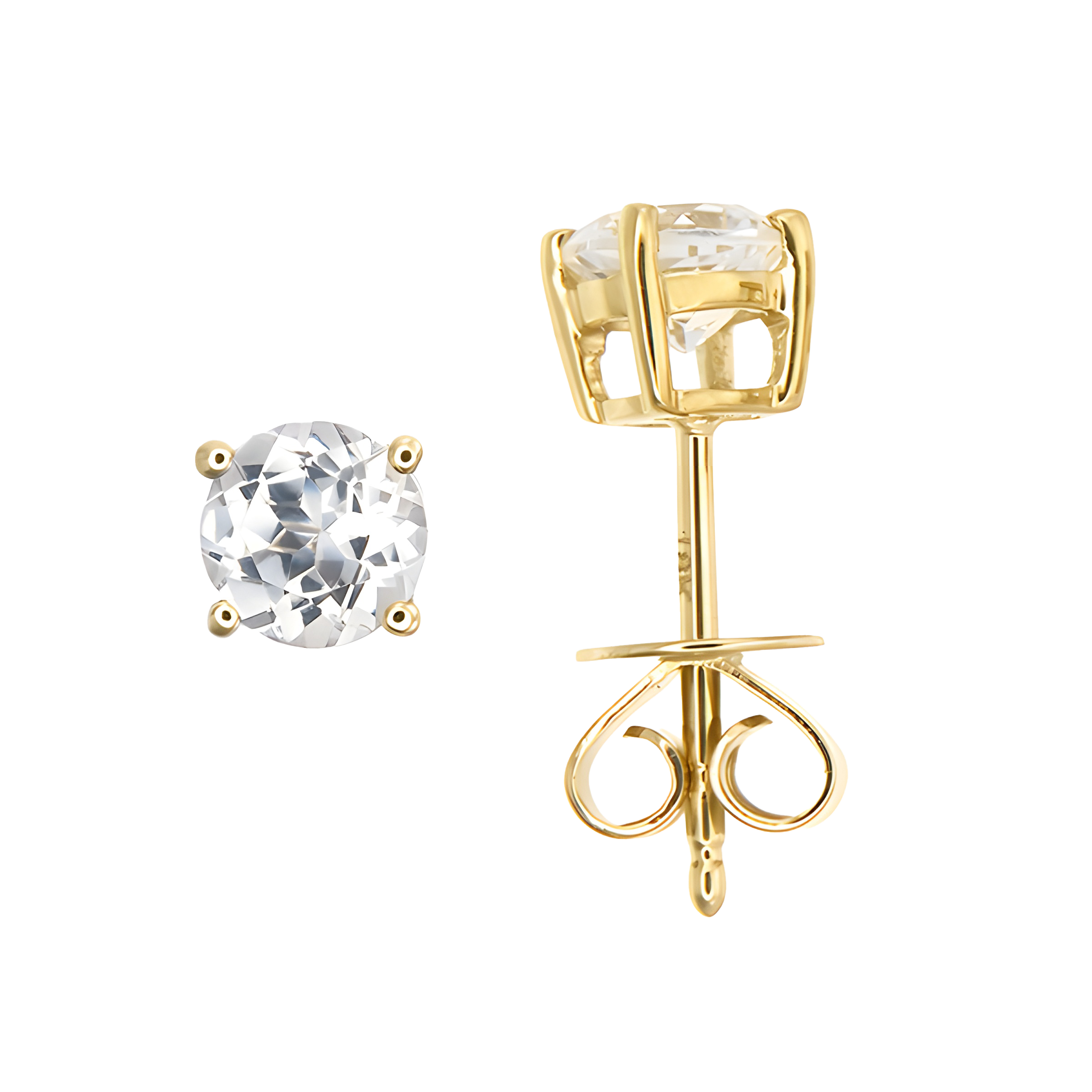 White Topaz Stud Earrings in 18k Yellow Gold