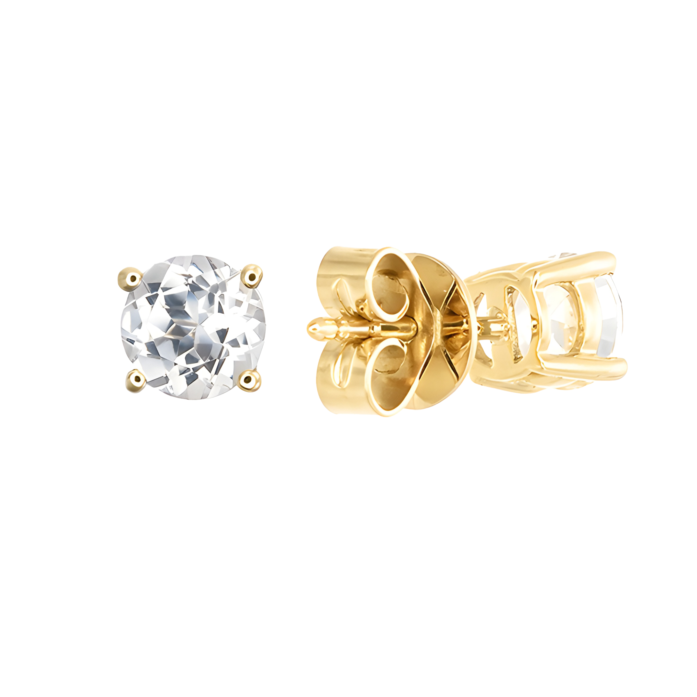 White Topaz Stud Earrings in 18k Yellow Gold